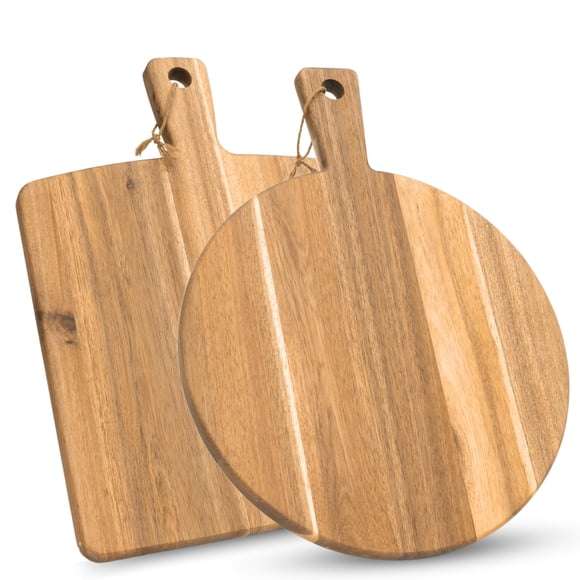 Tabla de cortar KOLWOVEN de madera de acacia, paquete de 2 con mango de 2 cm de grosor