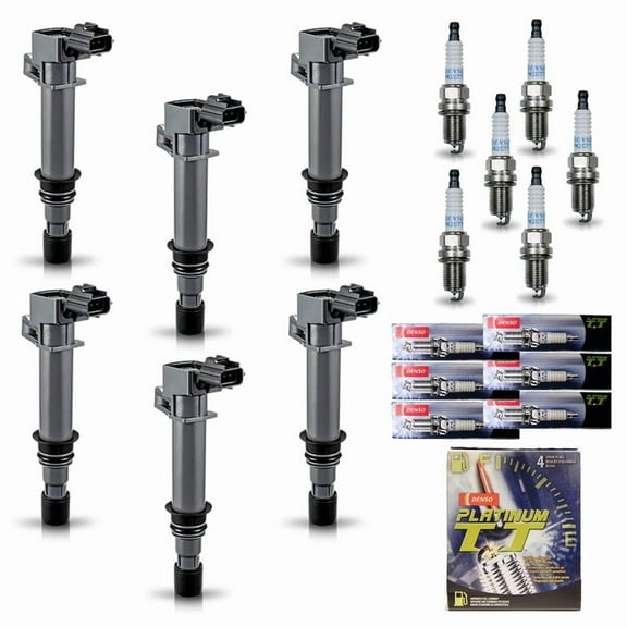 ISA Pack 6 UF270 Ignition Coil and Denso Spark Plugs 3.7 V6 2002 2003 2004 2005 2006 2007 2008 For Dodge Jeep Mitsubishi Liberty Grand Cherokee Raider Commander Nitro Durango Replacement for 4504