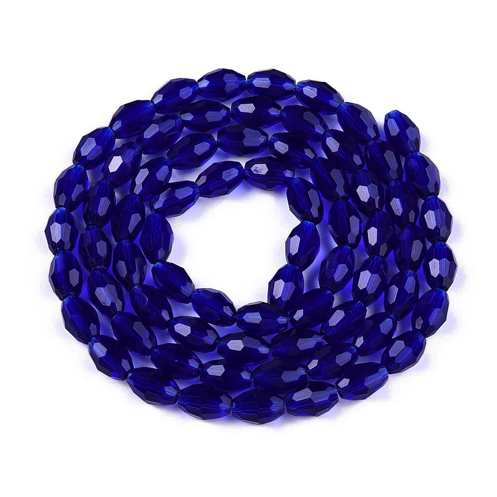 Transparent Glass Beads Strands Faceted Oval Dark Blue 8x5.5mm Hole: 1mm 70pcs/strand 22.2~22.64''(55.5~57.5cm)