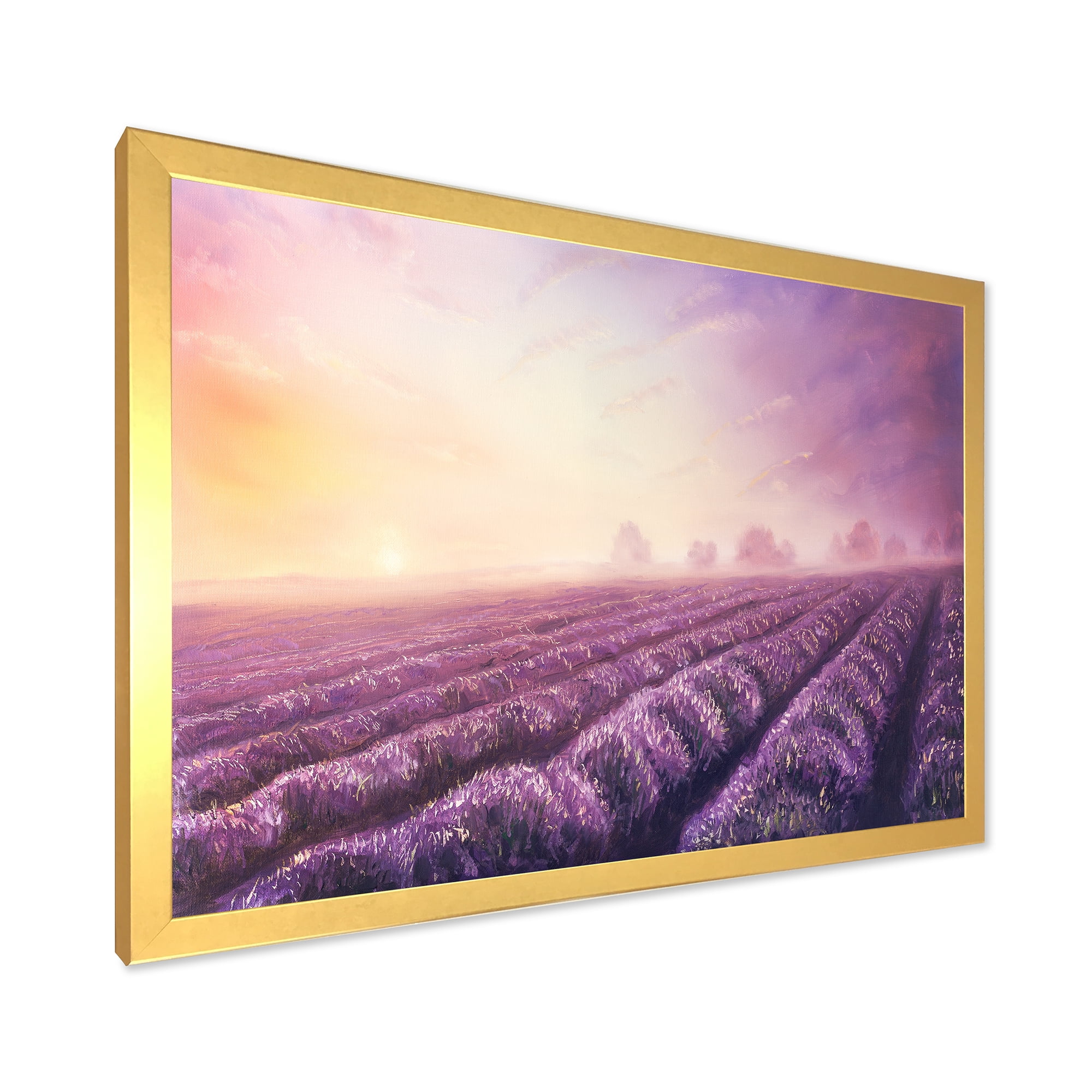 Lavender Fields During Sunrise 40 in x 30 in Framed Painting Canvas Art Print, by Designart