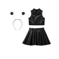thumbnail image 4 of Choomomo Ensemble 3 Pcs Filles Halloween Costume d'Extraterrestre Cosplay Camisoles avec Jupe Trapèze Plissée Évasée Mini et Serre-Tête pour Jeu de Rôle Fête Noir 16, 4 of 7