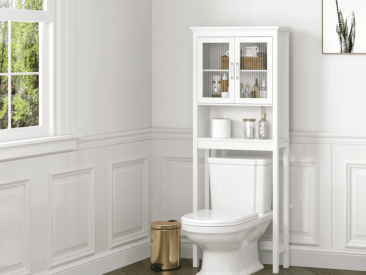 STAROUS Freestanding Bathroom Organizer with Tempered Glass - White