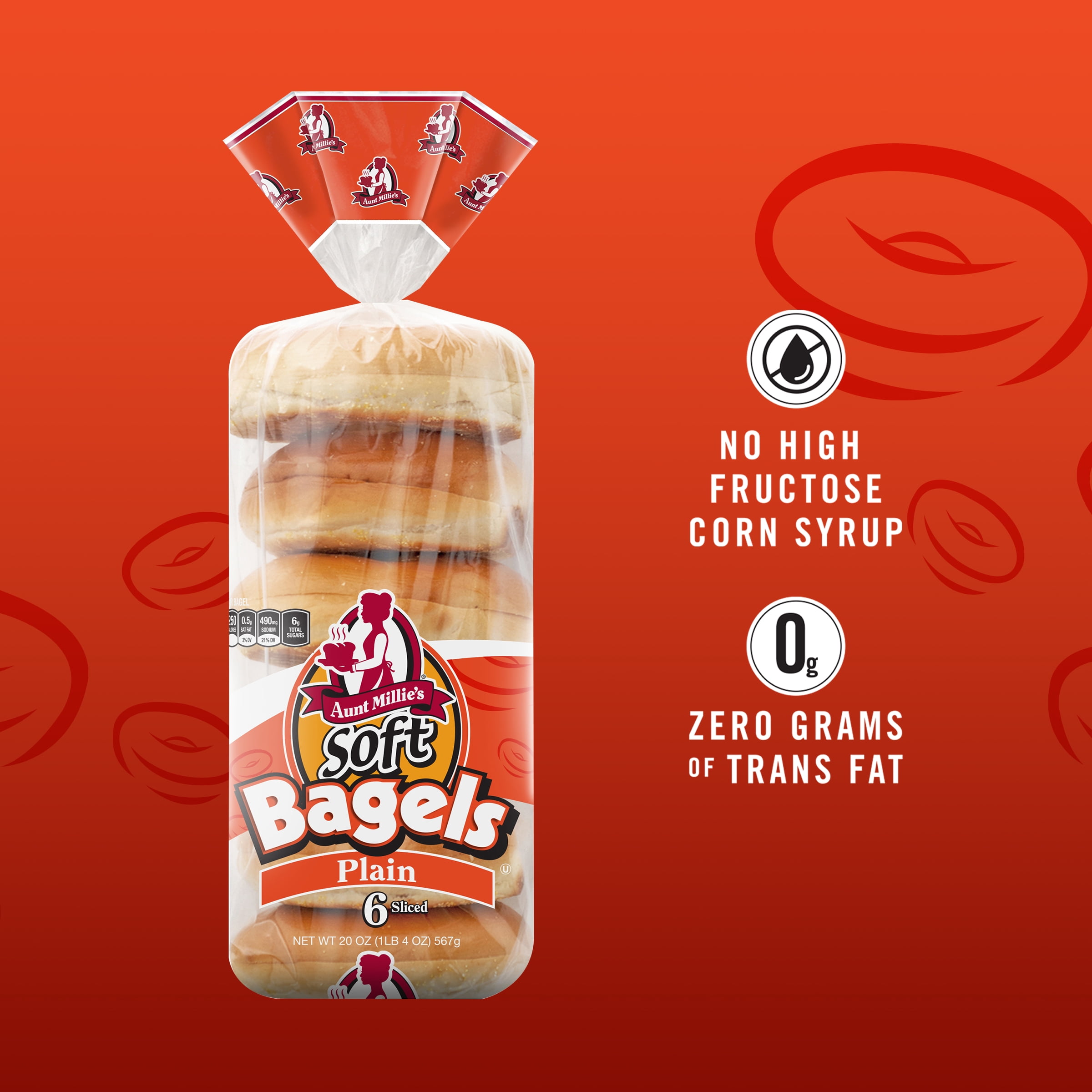 Aunt Millie's Bagels, Plain, 20 oz, 6 Count