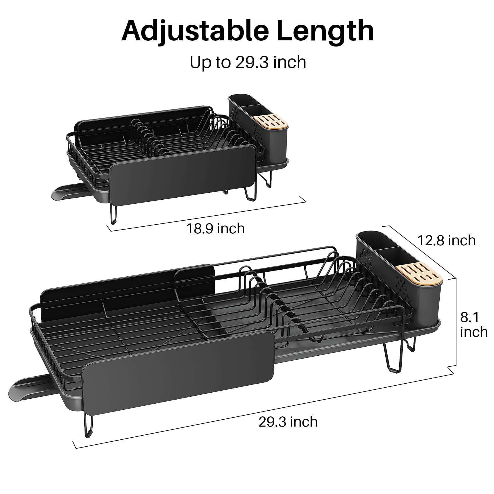 Dish Drying Rack Black Stainless Steel Expandable for Kitchen Counter