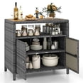 thumbnail image 1 of Gymax Patio Rattan Storage Cabinet w/ Acacia Wood Countertop Open Shelf 2 Door Cabinet, 1 of 1