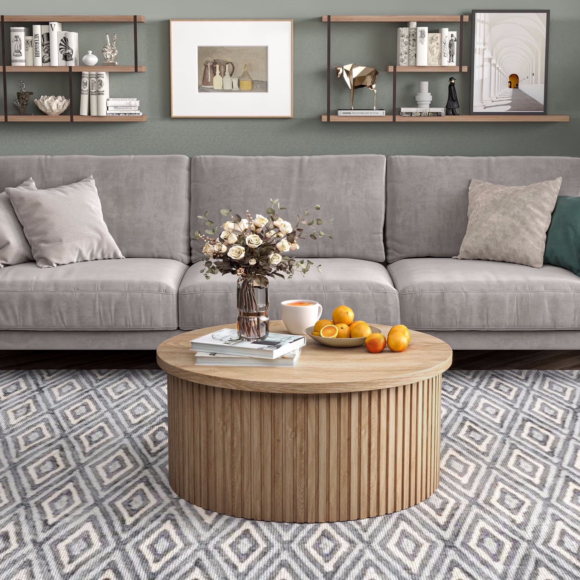 Round Coffee Tables for Living Room, Lift Top Coffee Table with Storage, Round Wood Center Table