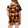 thumbnail image 4 of CAUYDY Halloween Pajamas Girl Silk Pajamas Button Up Shirt and Shorts Satin Pajama Set 2 Piece Loungewear Sleepwear,12-13 Y, 4 of 5
