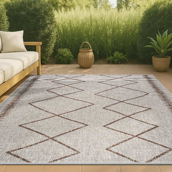 JONATHAN Y SANTA MONICA 3 x 5 Area Rug, Derya Tribal Diamond Trellis - Beige/Brown, SMB129A-3