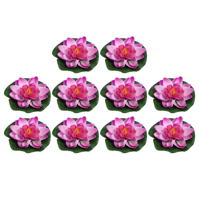 Unique Bargains 10pcs Garden Ponds Pool Decoration Artificial Lotus Flower Purple