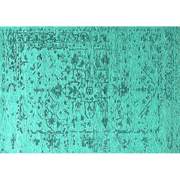Ahgly Company Machine Washable Indoor Rectangle Oriental Turquoise Blue Industrial Area Rugs, 8' x 10'
