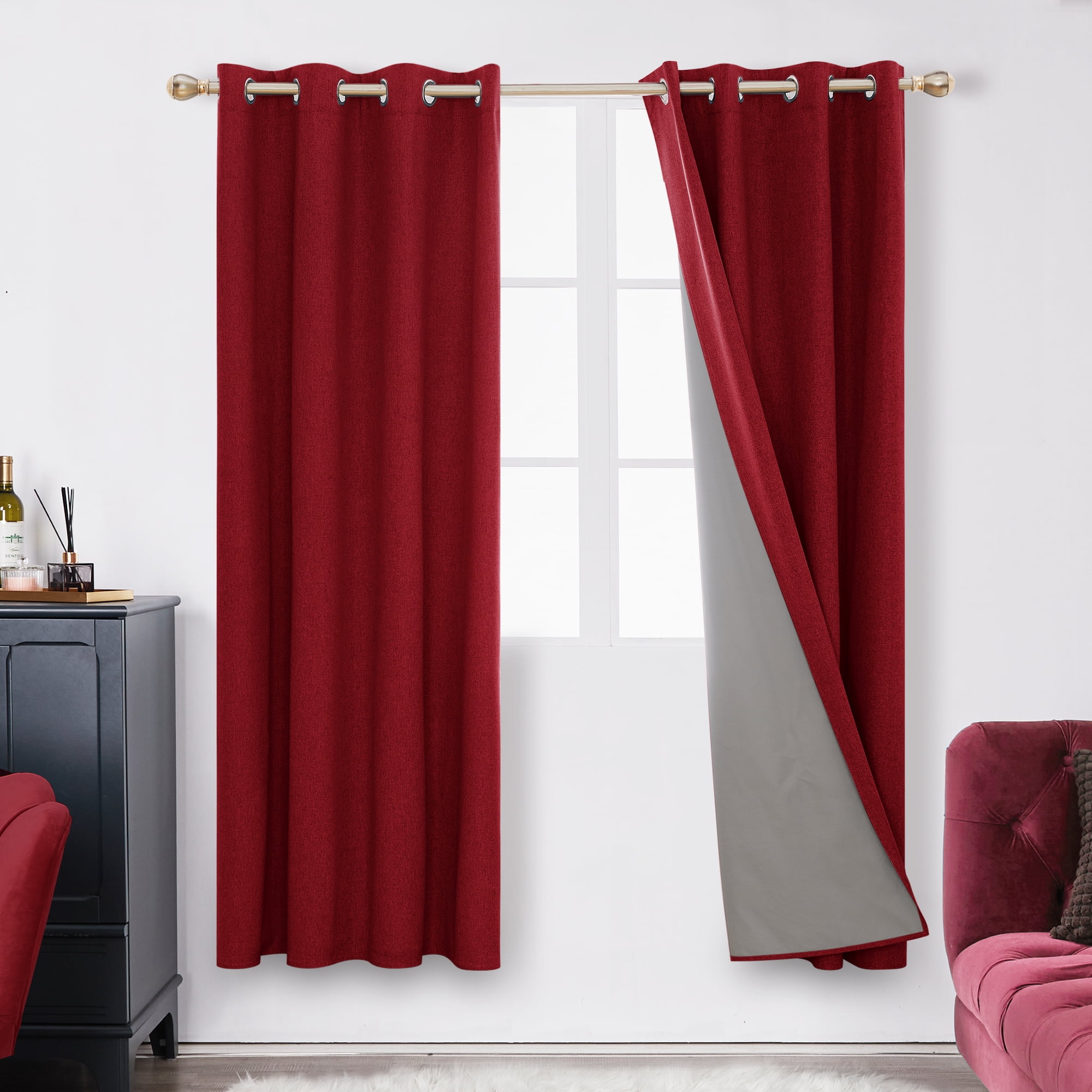 Deconovo Total Blackout Curtains 84 inch Long for Bedroom Burlap Linen