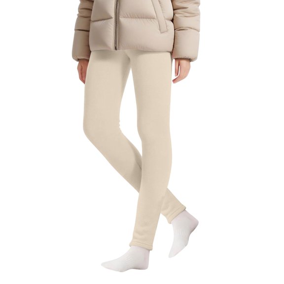 Girls Fleece Lined Leggings Thickened Slim Fit Base Layer Pants Stretch Full Length Pull On Winter Casual Style
