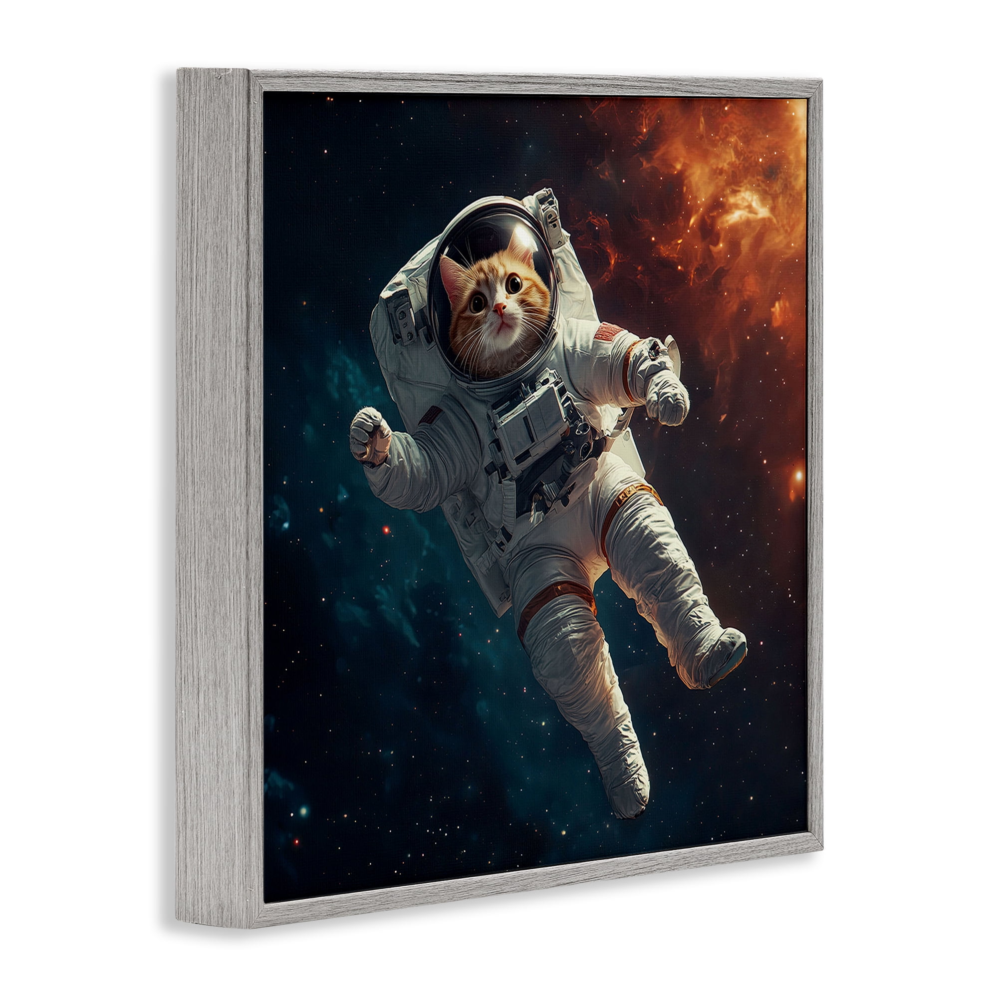 Interstellar Cat Astronaut Gray Framed Giclee Art, design by Jim Baldwin