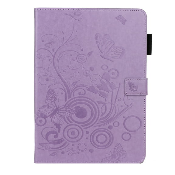 ELEHOLD Slim Leather Case for iPad 10th Gen 10.9" 2022, Embossed Butterflies Pattern with Card Slots Kickstand Multi-Functional Folio Shockproof Case,Purple