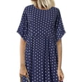 thumbnail image 3 of ORQ Women Crew Neck Wave Dot Short Sleeve Loose Long Dress, 3 of 4