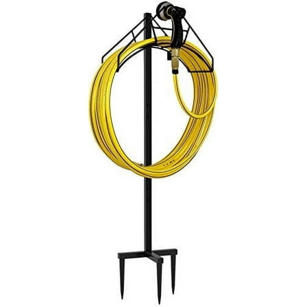 Artigarden Freestanding Garden Hose Holder Hanger, Heavy Duty Metal Water Hose Storage Stand Rack for Yard Lawn, Bright Black (Hose not Included)