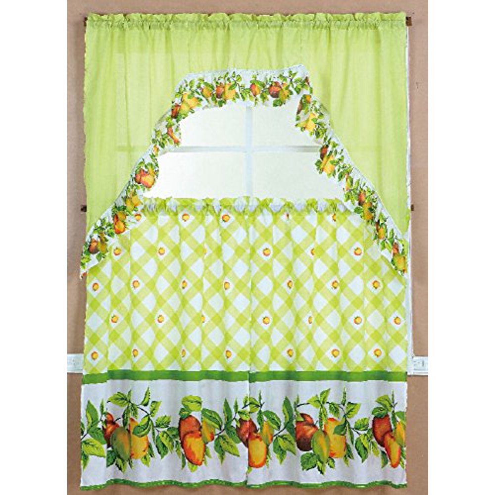 3 Piece Kitchen Curtain Set 2 Tiers and 1 Valance (Peaches) Walmart