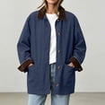 thumbnail image 2 of HBGVBA Womens Casual Button Up Jackets Corduroy-Trimmed Barn Jacket Collared Long Sleeve Loose Outerwear with Patch Pockets, 2 of 6