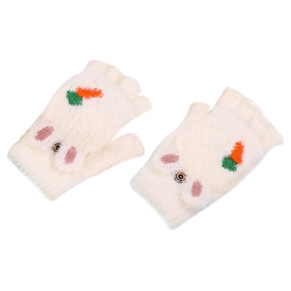MOKKHNB 1 Pair Thickened White Half Finger Gloves with Convertible Cover for Warm Winter Outdoor Activities