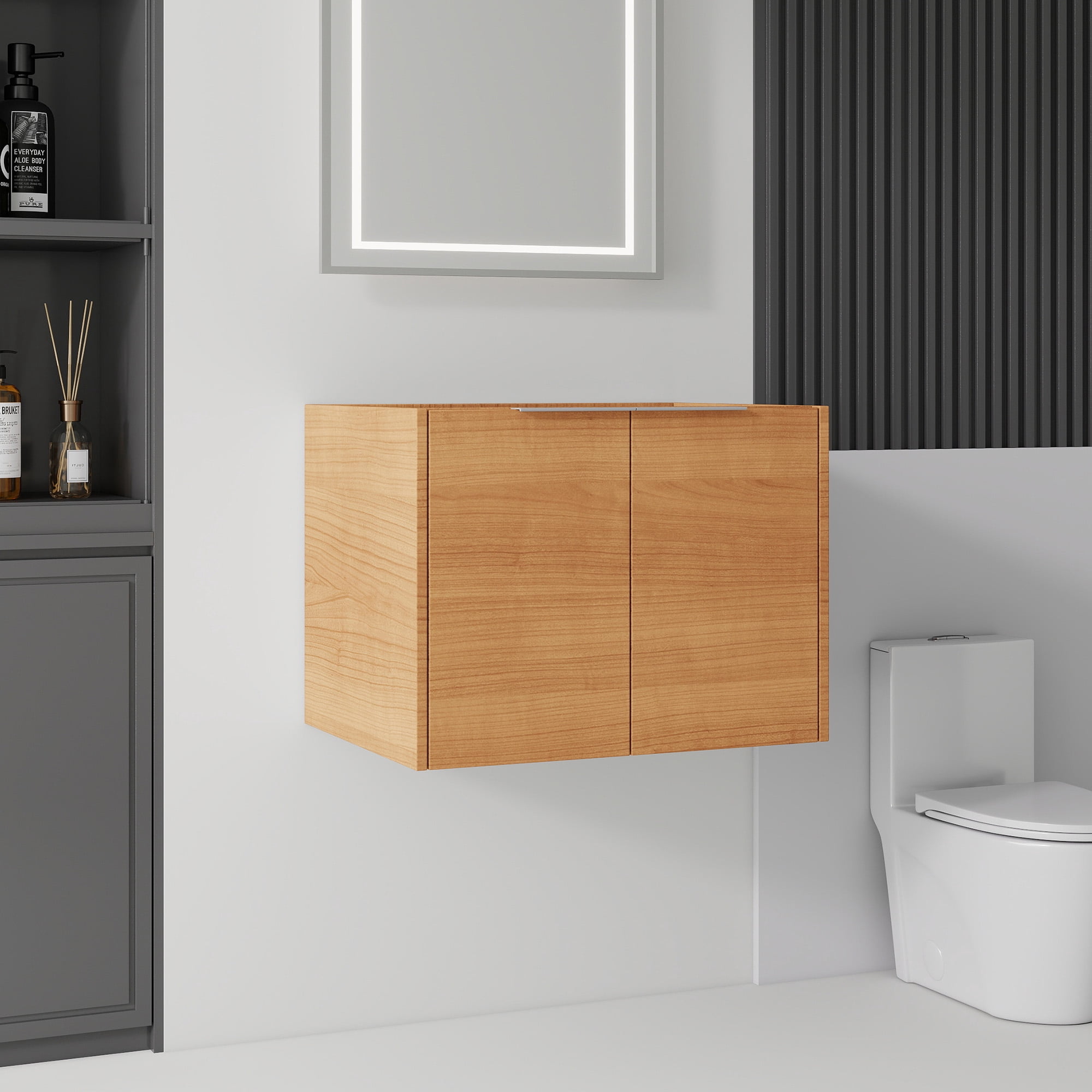 Leumius 24" Floating Bathroom Vanity Cabinet,Soft-Close Double Doors,Wall-Mounted,Cabinet Only,Oak