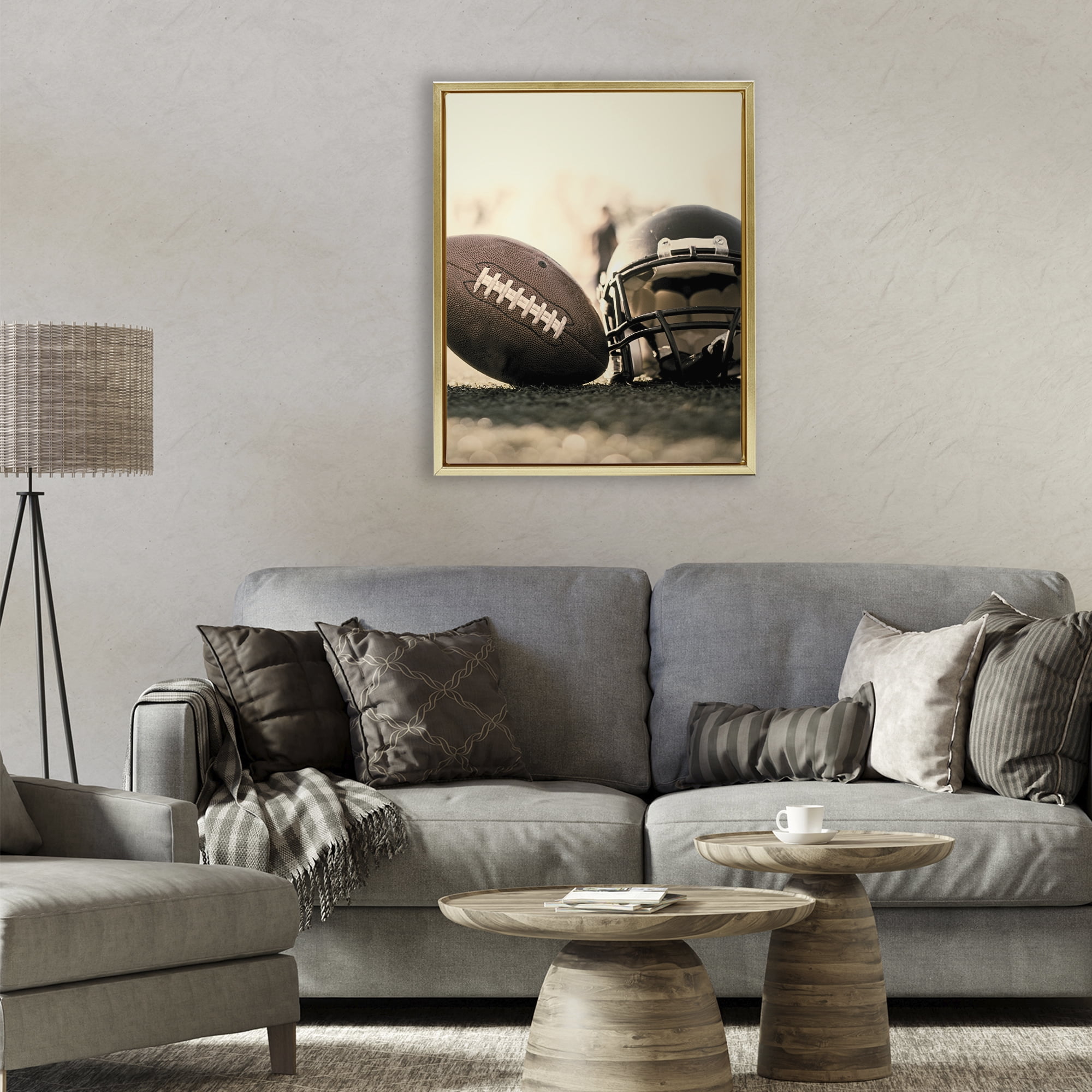 Stupell Industries Football Stand Alone Gold Framed Floater Canvas Wall Art, design by Jesse Keith