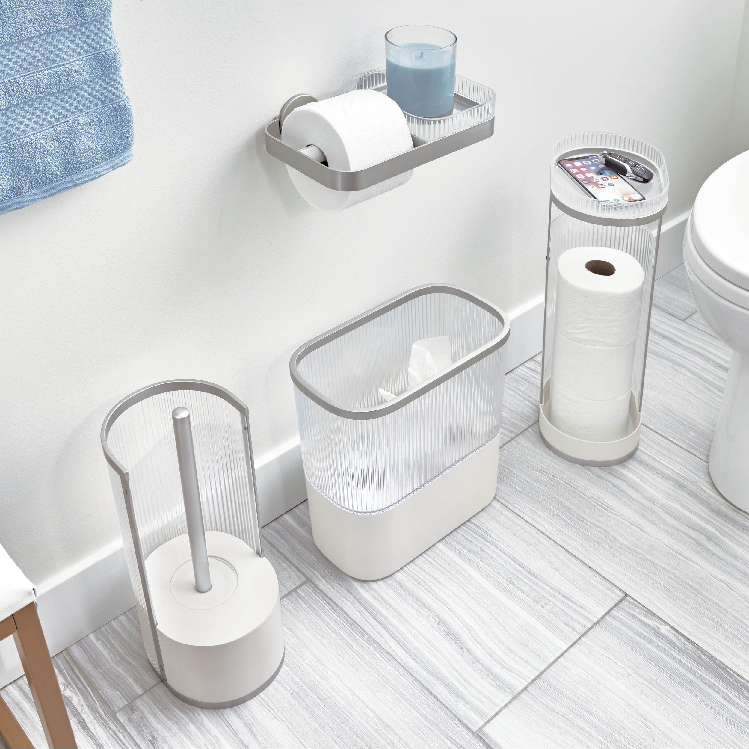 iDesign Wall Mounted Toilet Paper Holder with Shelf for Bathroom Storage - Ideal for Primary or Guest Bathroom and Powder Rooms