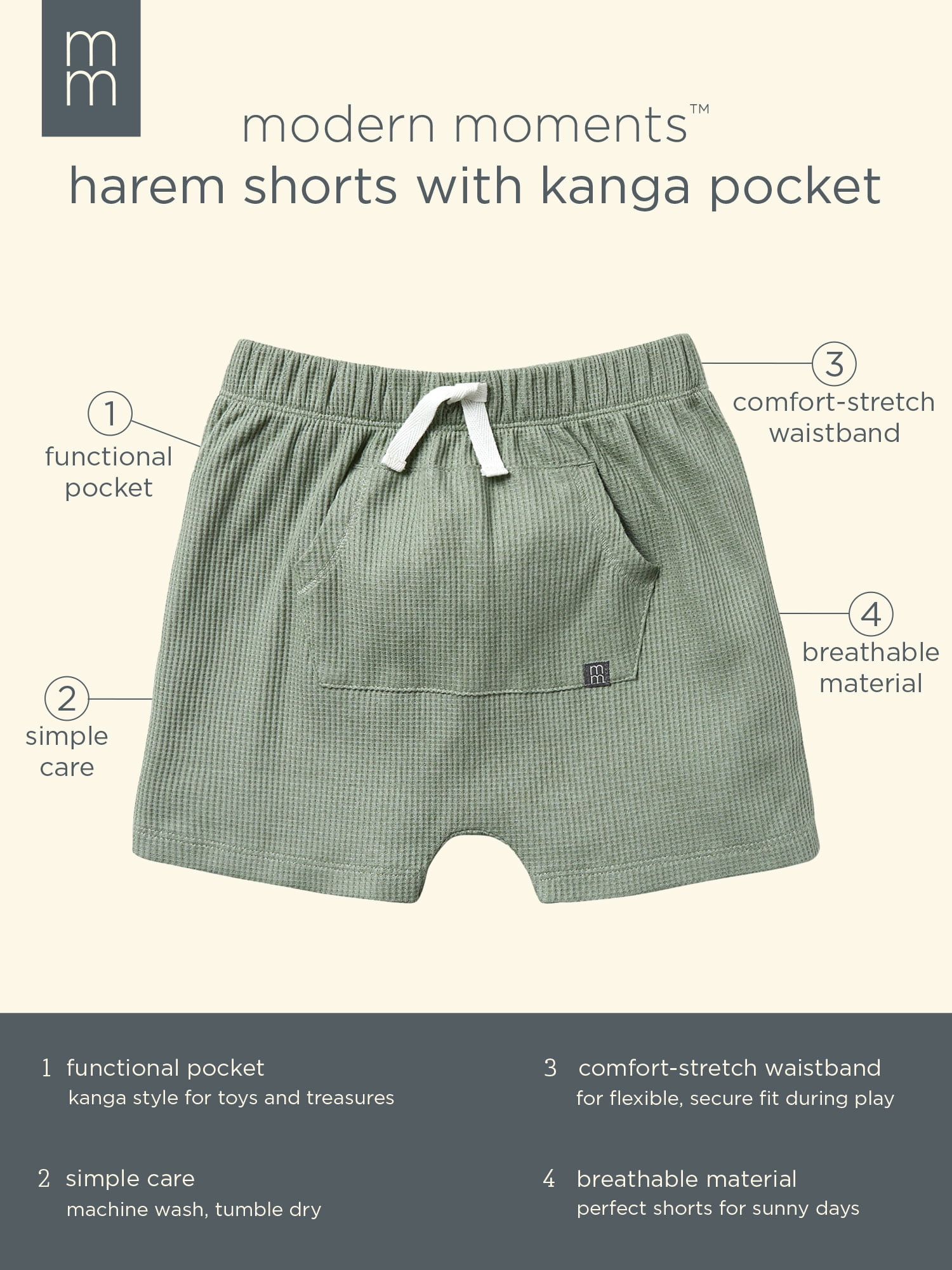 Modern Moments by Gerber Toddler Boy Organic Harem Shorts With Kanga Pocket, Sizes 12M-5T