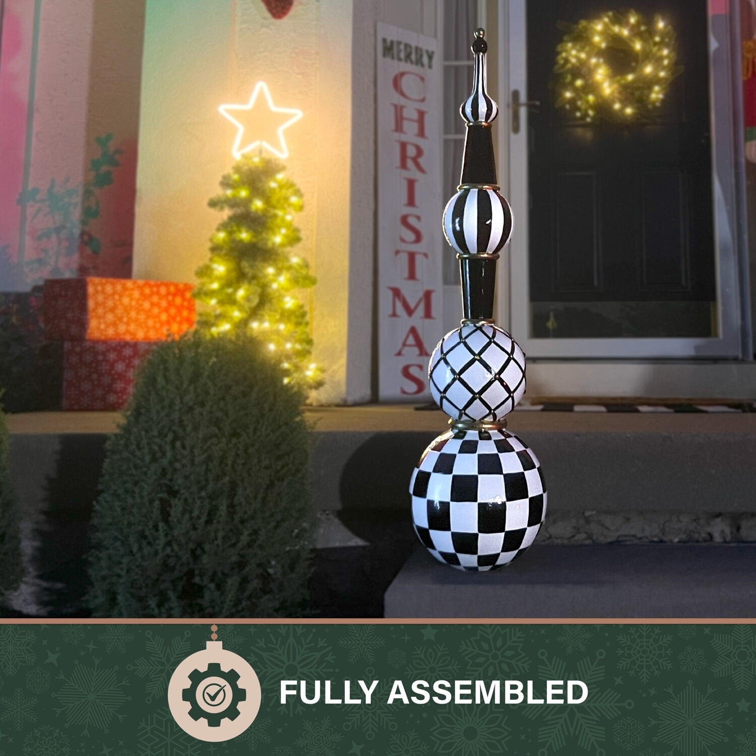 Fraser Hill Farm Black and White Finial Christmas Decoration, 36-In.