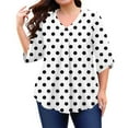 thumbnail image 5 of Abcomgle Womens Plus Size Summer Tops Fashion Women Pleat Hem Blouses V Neck 3/4 Sleeve Tees Polka Dot Print Casual Blouses Loose Fit Womens Clothing M,White, 5 of 5