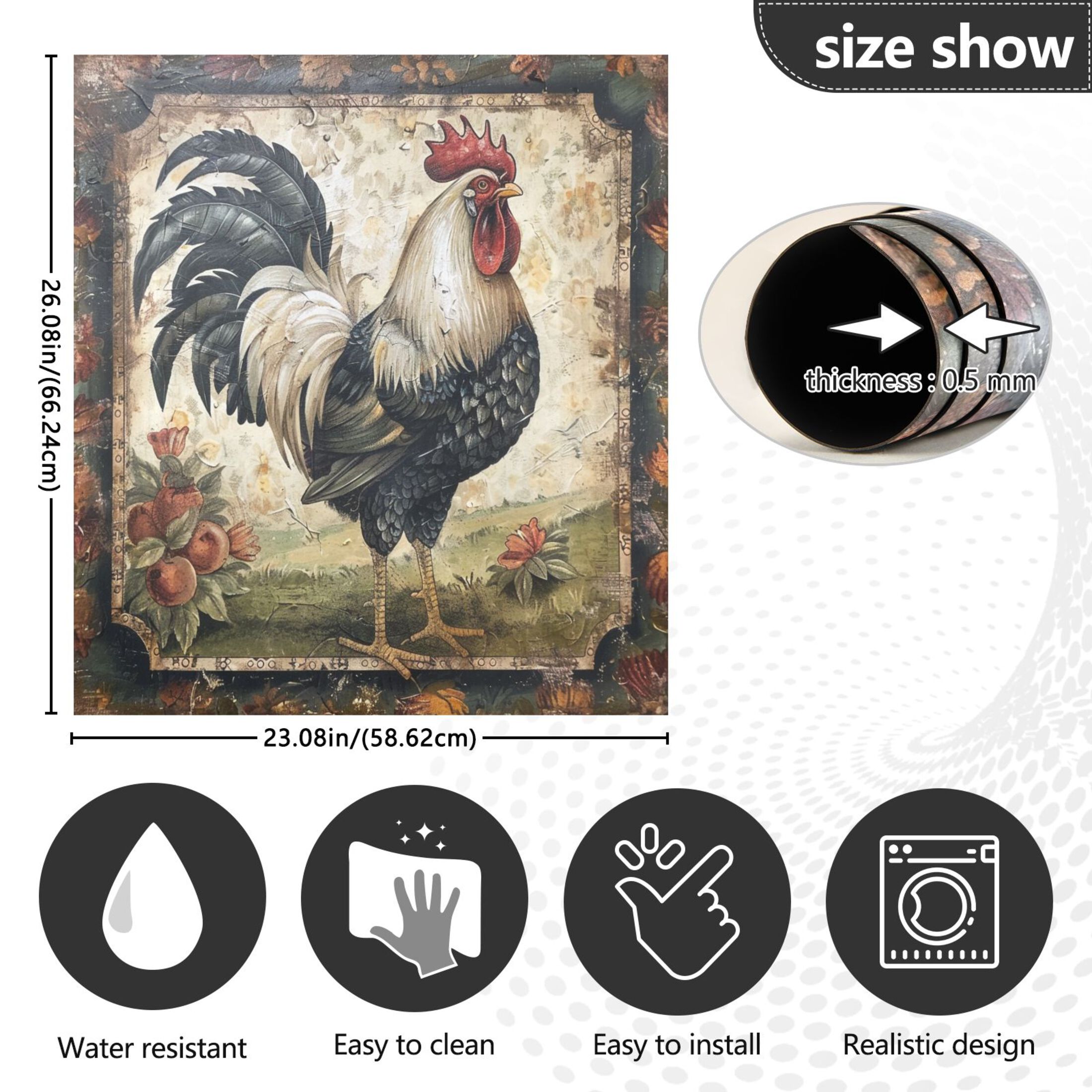 Rooster Farmhouse Dishwasher Magnetic Refrigerator Magnet Cover Kitchen Art Panel Decal Sticker Home Decorative 23"x26"