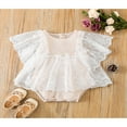 thumbnail image 3 of Infant Girl Romper Dress Ruffle  Neck Short Sleeve Flower Embroidery Lace Decor Sweet Outfit, 3 of 10