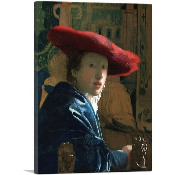 ARTCANVAS Girl With The Red Hat 1665 Canvas Art Print by Johannes Vermeer - Size: 18" x 12" (1.50" Deep)