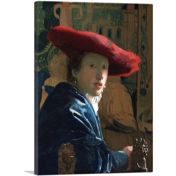 ARTCANVAS Girl With The Red Hat 1665 Canvas Art Print by Johannes Vermeer - Size: 26" x 18" (0.75" Deep)
