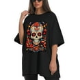 thumbnail image 4 of Plus Size Shirt for Women Black Tops for Women Short Sleeves Shirt for Women Skull (3) T Shirt Crewneck Shirt for Women 5XL, 4 of 5