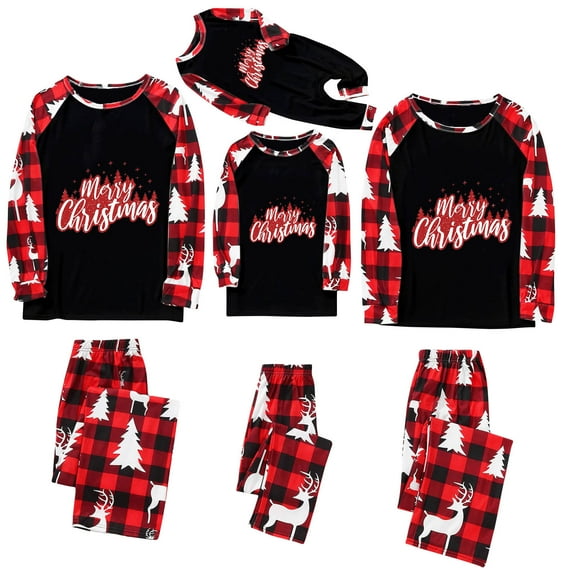 Odeerbi Christmas Pajamas for Family Holiday Long Sleeve Family Christmas Pajamas Matching Sets Dad Parent-Child Printed Home Wear Two-Piece Sleepwear Xmas Family Matching PJs Set Red