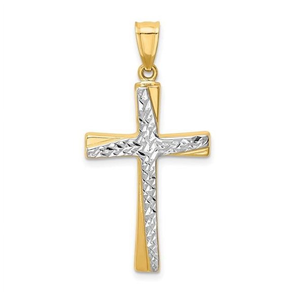 14k and White Rhodium Diamond-cut Cross Pendant