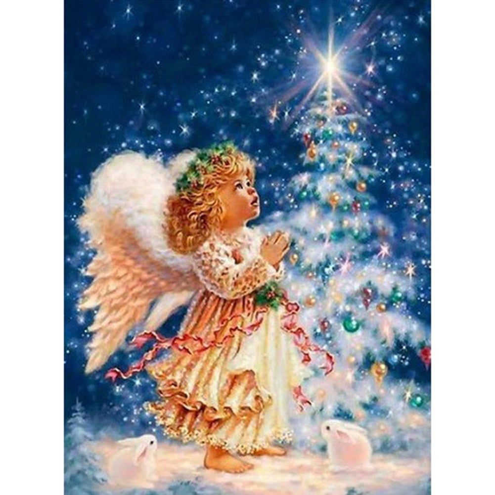 FunnyBeans 5D DIY Christmas Tree Little Girl Full Round Drill Diamond Painting Kit Art
