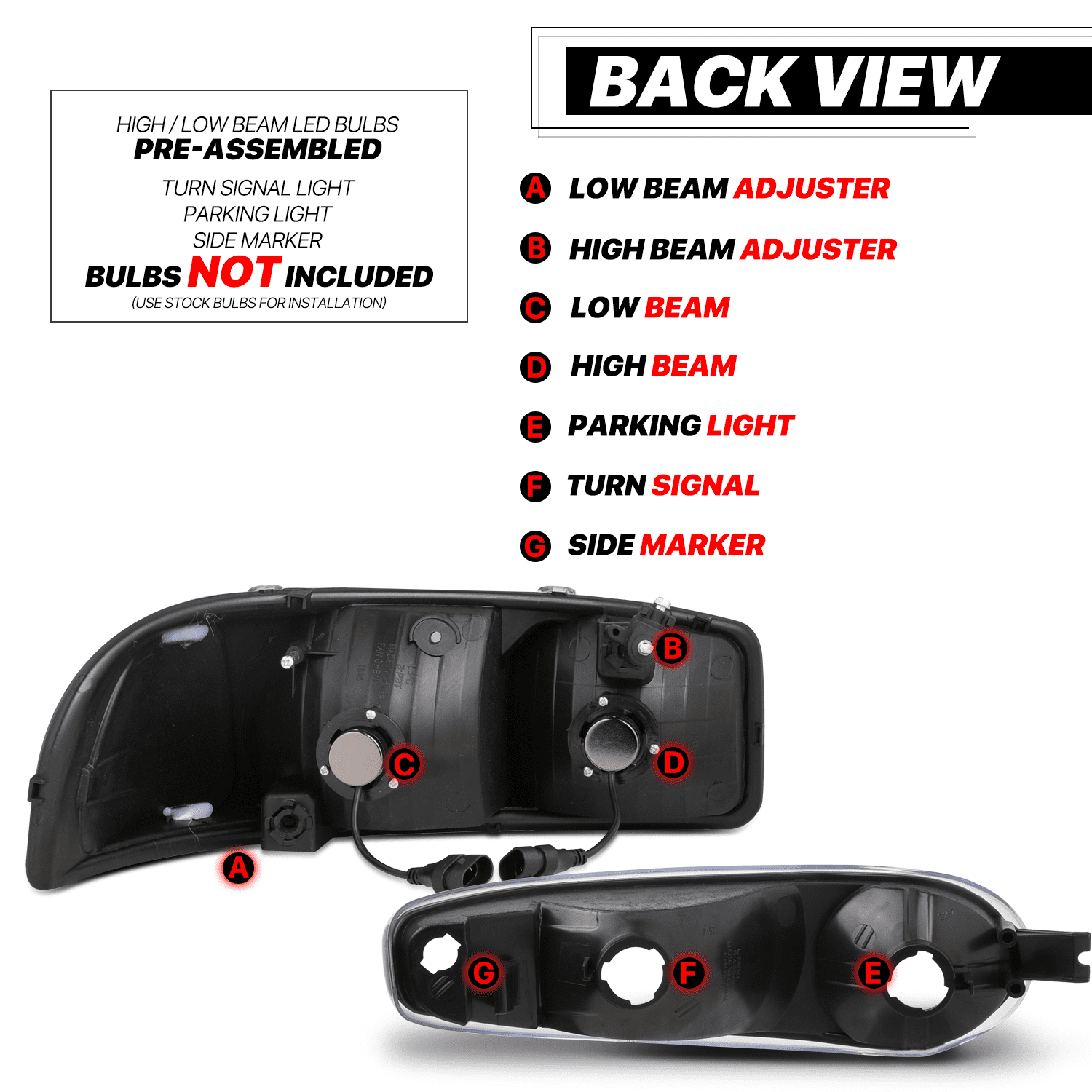 M-AUTO Headlights Assembly W/ 2 Pairs Pre-Assembled LED Bulbs for 01-07 GMC Sierra, 01-06 GMC Yukon Denali, Yukon XL 1500 Denali