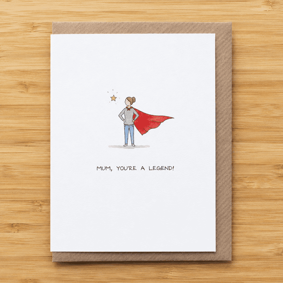Mum the Legend Mother's Day Card, Funny Super Mum Greeting Card, Hand Drawn Watercolor Mom Card, Blank Inside with Envelope