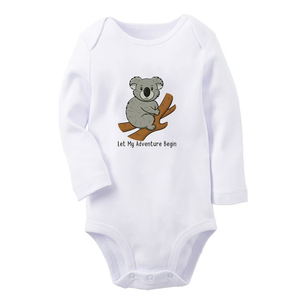 iDzn Let My Adventure Begin Funny Rompers, Newborn Baby Unisex Bodysuits, Infant Animal Koala Graphic Jumpsuits, Toddler Kids Long Sleeve Oufits (White, 0-6 Months)