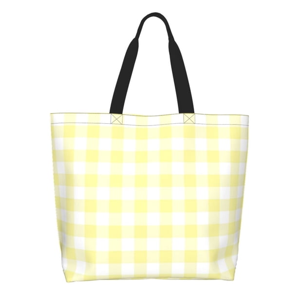 Easygdp Lemon Yellow Checkboard Bolsas Tote para Mujer, Bolsos de Hombro para Viaje, Bolsos de Mano de Gran Capacidad para Compras y Trabajo