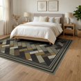 thumbnail image 3 of ODIKA 6'x9' Washable Area Rug Bold Tone Striped Border Door Farmhouse Vintage Diagonal Herringbone Flowing for Dining Room, Under Table, Office Décor, Non-Slip Chair-Friendly, 3 of 7