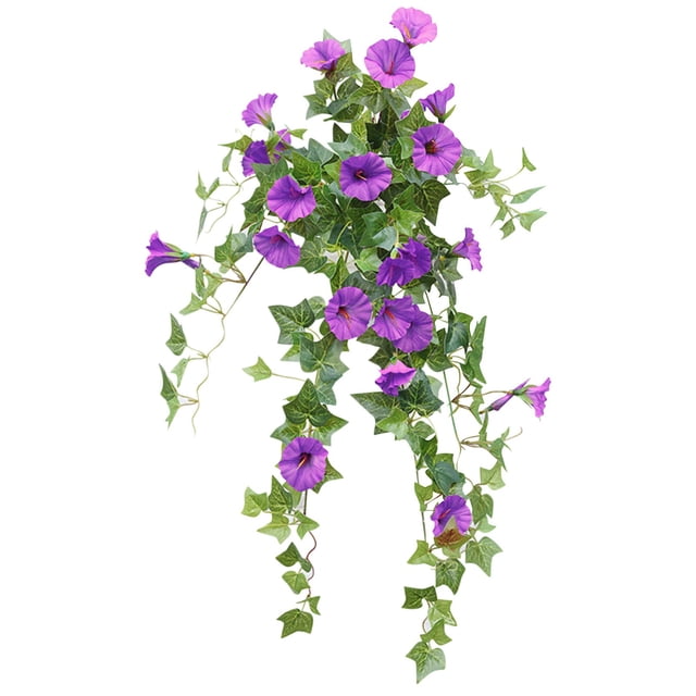 24 racimos de campanillas artificiales, flores artificiales resistentes a los rayos UV para macetas colgantes de interior/exterior y decoraciones de ventanas
