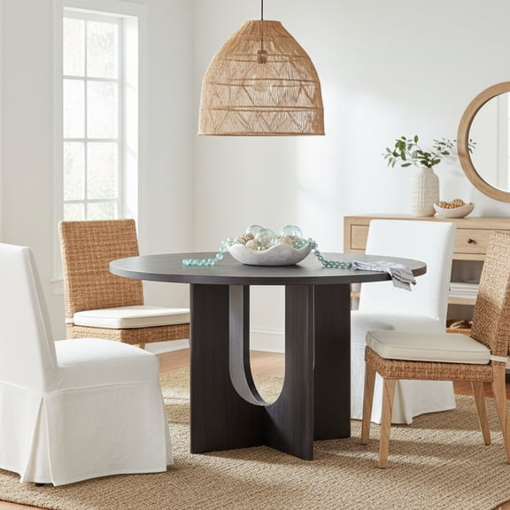 GOMYHOME 47" Round Dining Table with Pedestal Base, Modern Wood Kitchen Table, Dark Charcoal