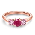 thumbnail image 3 of Gem Stone King 18K Rose Gold Plated Silver Red Ruby and Pink Lab Grown Diamond Engagement Ring for Women | 1.05 Cttw | Round 5MM | Gemstone July Birthstone | Size 7, 3 of 6