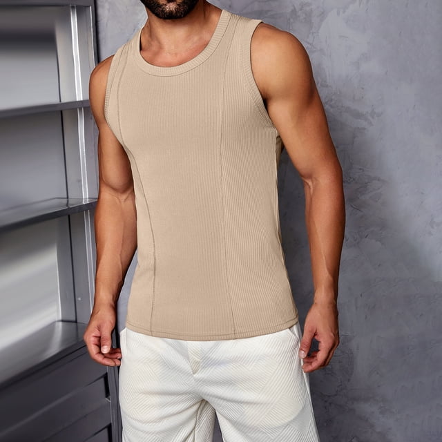 pstuiky Camisetas sin mangas para hombre, Camiseta deportiva ajustada de color liso para hombre, moderna, para tiempo libre y fitness Camisas de hombre xxl