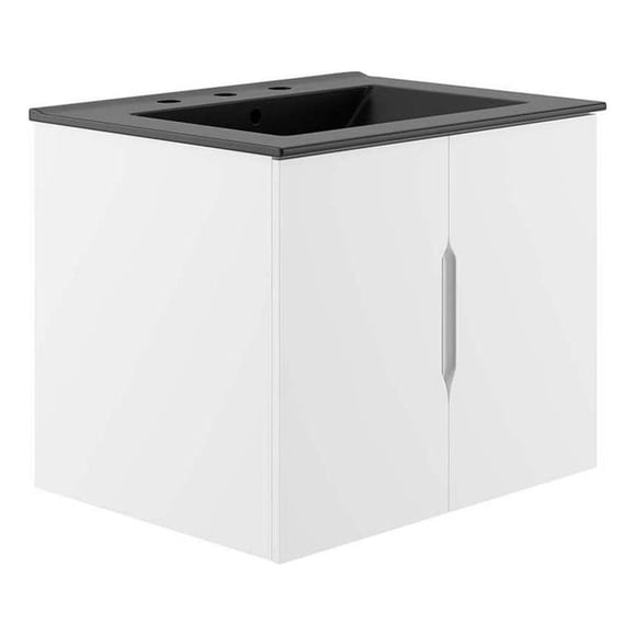 Pemberly Row 23" Modern Wood/Ceramic Bathroom Vanity in White/Black