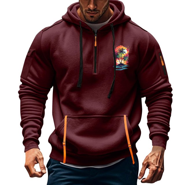 Styesk Sweatshirts for Men Men's Spring And Fall Printed Hooded Sweatshirt Zipper Multi-Pocket Pullover Sweatshirt