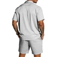 thumbnail image 4 of CIENVNSTG Mens 2 Piece Outfits Summer Track Suits Short Sleeve Button Down Shirt And Elastic Drawstring Pocket Shorts Beach Mens Outfits, 4 of 6