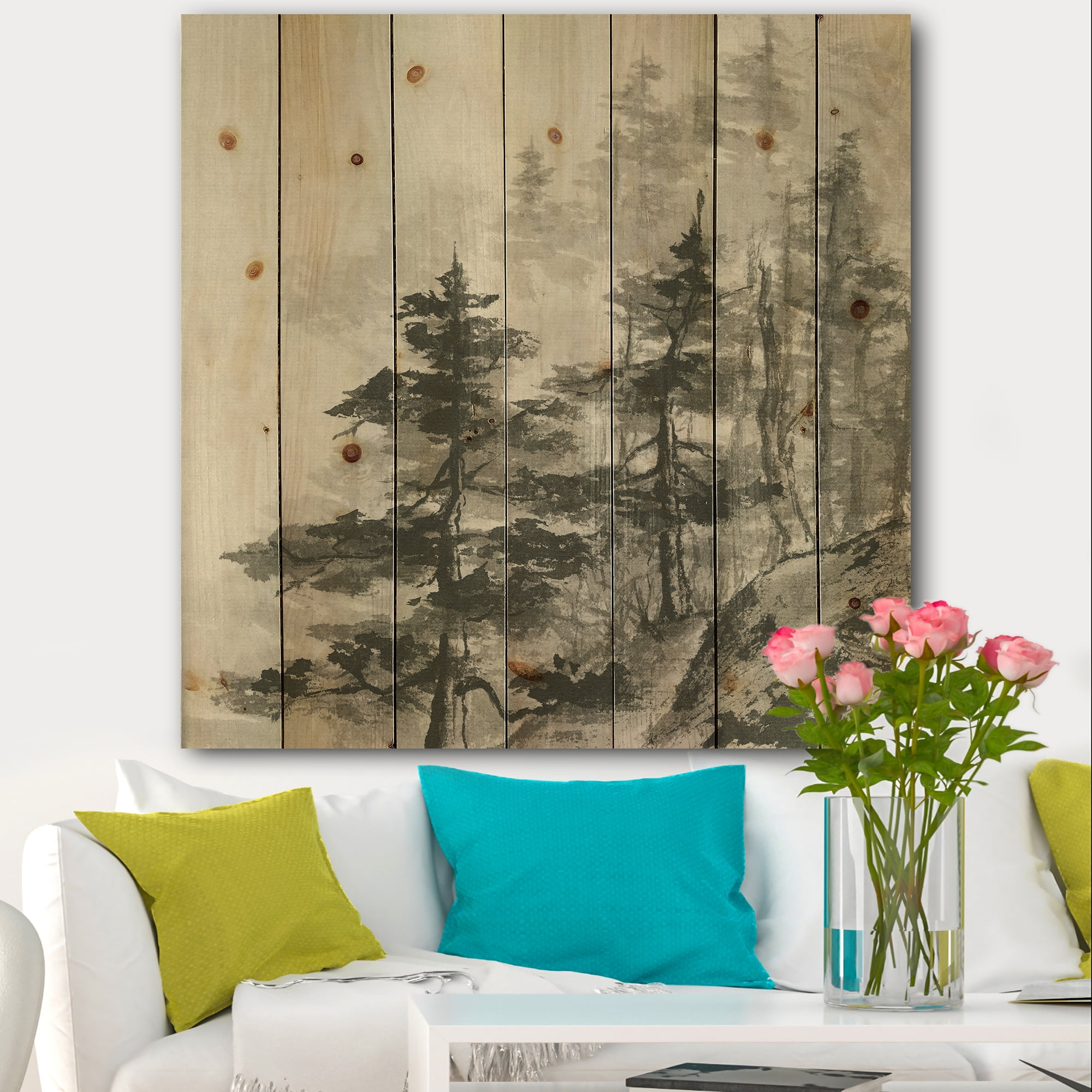 Designart 'Asian Forest' Cabin & Lodge Print on Natural Pine Wood
